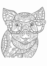 Coloriage Adultes - Tête De Cochon Avec Des Lunettes