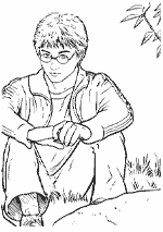 Coloriage Harry Potter - Harry Potter Assis Dans L'Herbe