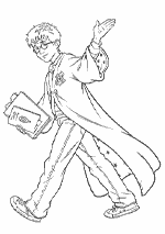 Coloriage Harry Potter - Harry Qui Marche Avec Des Livres Dans La Main