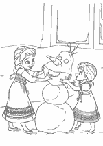 Coloriage La Reine Des Neiges - Anna Et Elsa Enfants Qui Fabriquent Olaf