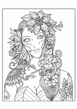 Coloriage Adulte - Fille Avec Des Fleurs