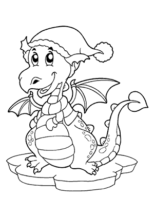 Coloriage d'un Dragon avec un Bonnet de Noël