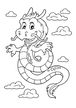 Coloriage d'un Dragon Chinois dans les Airs