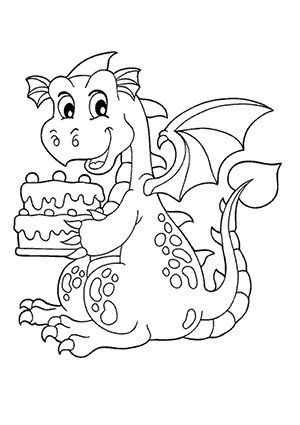 Coloriage d'un Dragon avec un Gâteau