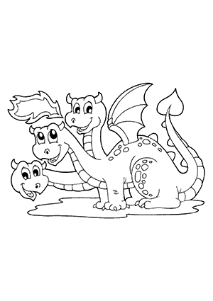 Coloriage d'un Dragon à 3 Têtes