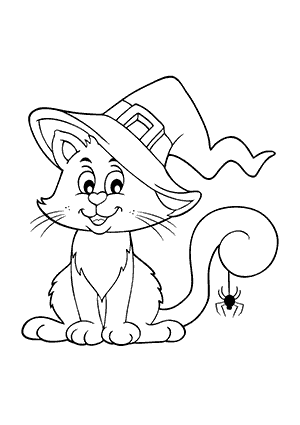 Coloriage de chat avec un chapeau de sorcière