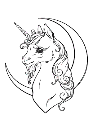 Coloriage d'une Tête de Licorne avec la Lune