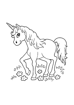 Coloriage de Licorne de profil avec des Fleurs