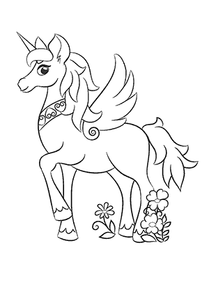 Coloriage de Licorne de profil avec des ailes