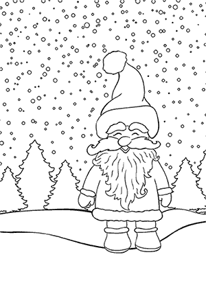 Coloriage du Père Noël avec des Sapins