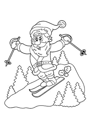 Coloriage du Père Noël qui fait du Ski
