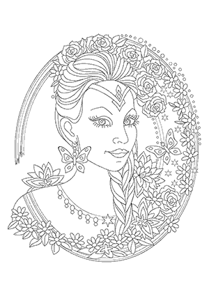 Coloriage de Visage de Princesse avec Fleurs