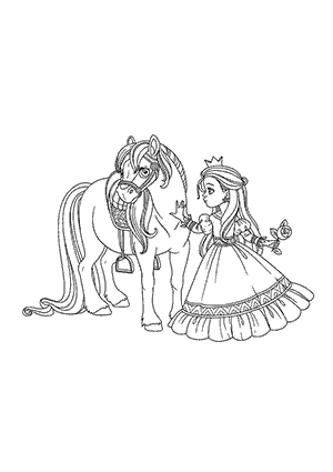 Coloriage de Princesse avec son Cheval