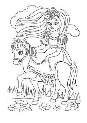 Coloriage de Princesse sur son Cheval