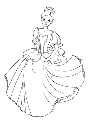 Coloriage de Princesse avec une Longue Robe