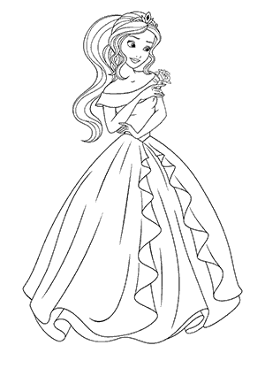 Coloriage de Princesse avec une Rose dans la Main